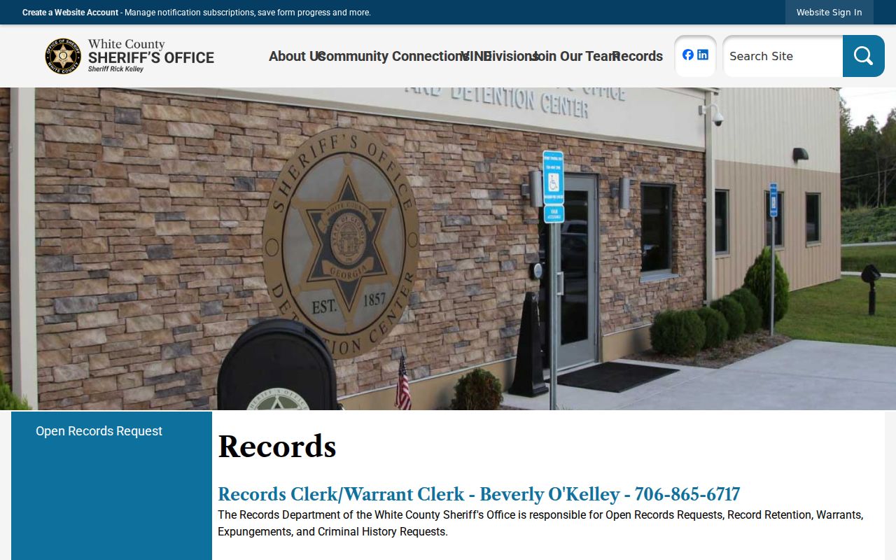 White County Sheriff Records Department criminal record services