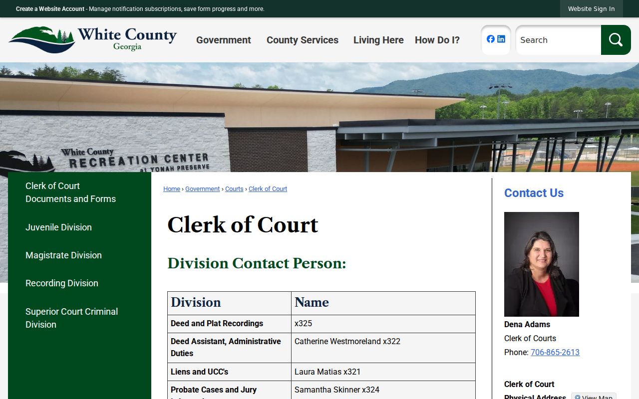 White County Clerk of Court criminal desk contact page
