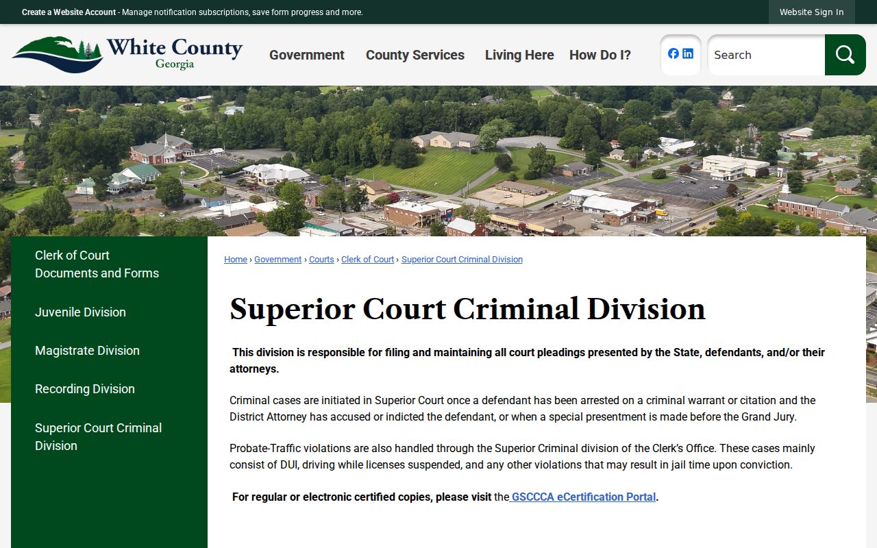 White County Superior Court Criminal Division case creation and custody