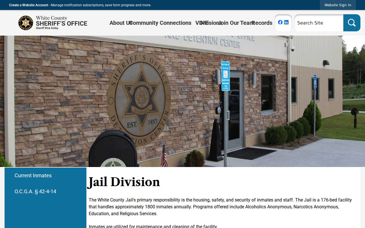 White County Jail intake and inmate services information