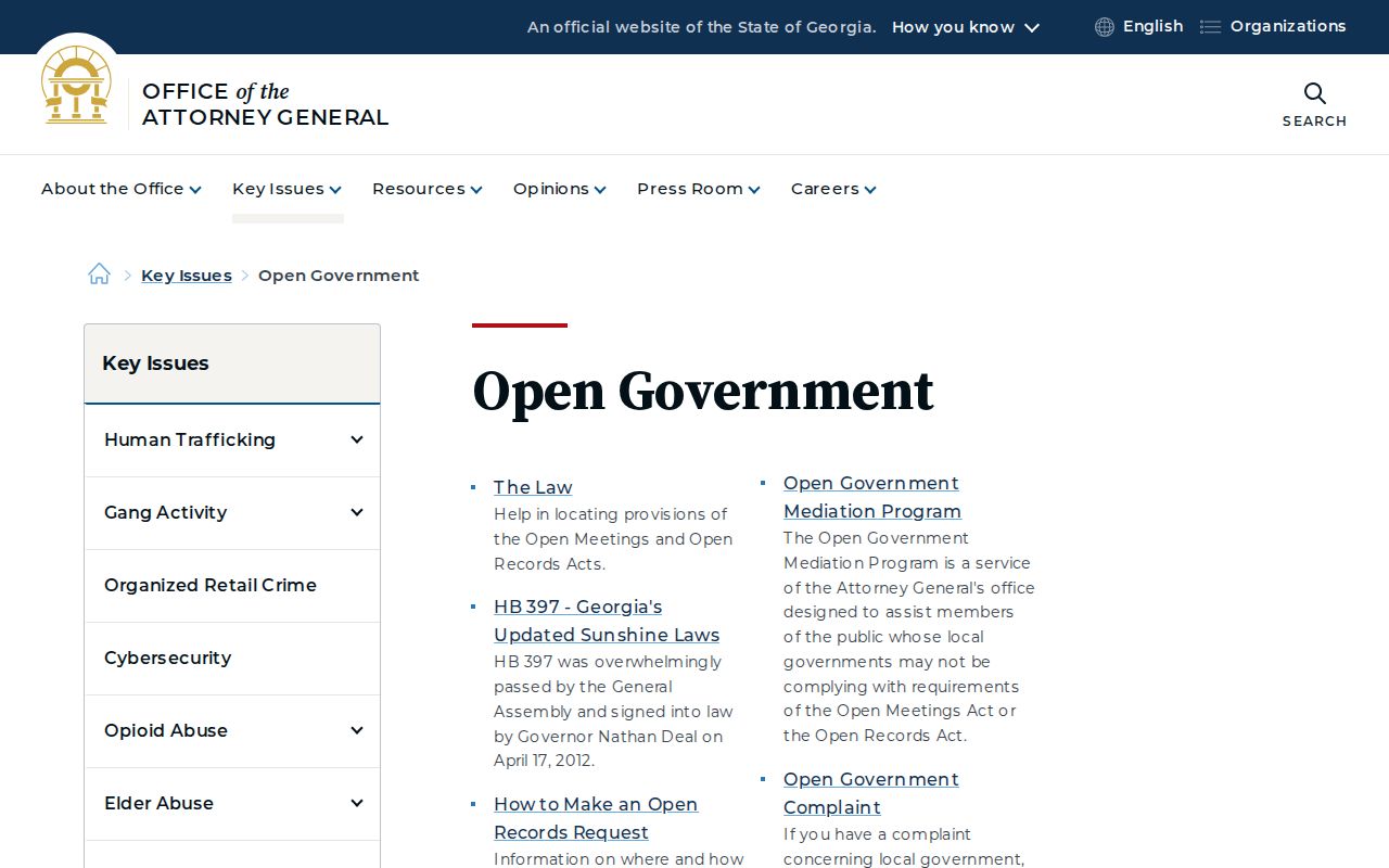 Georgia Attorney General open-government resources for public records
