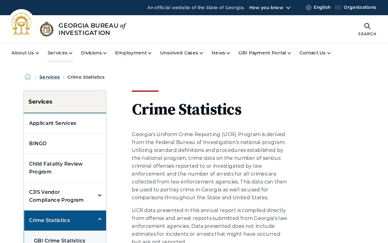 Georgia Bureau of Investigation crime statistics and UCR definitions